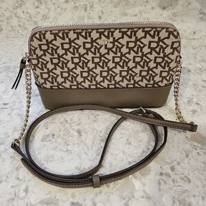 DKNY Monogram Jacquard Crossbody bag Gray Tan Purse